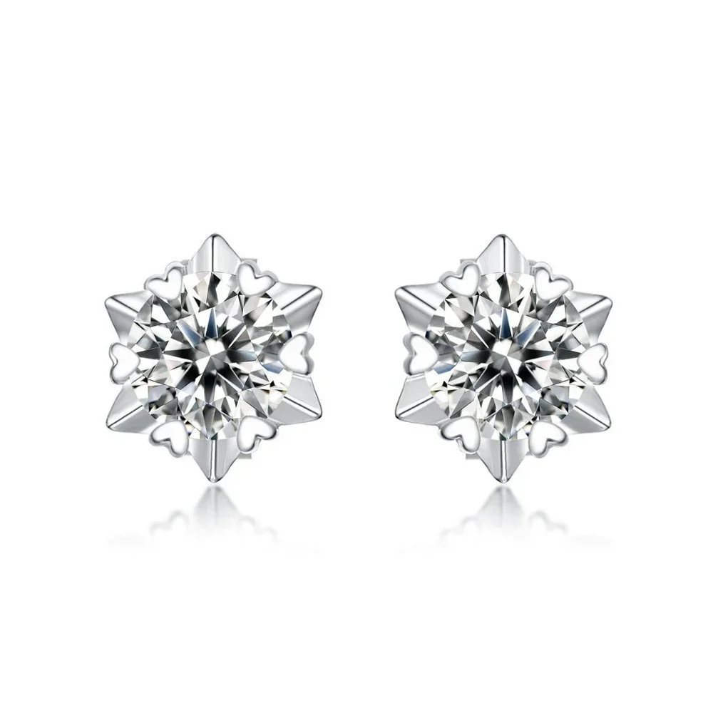 Certified 2ct. t.w. Moissanite Diamond Snowflake Stud Earrings NEW